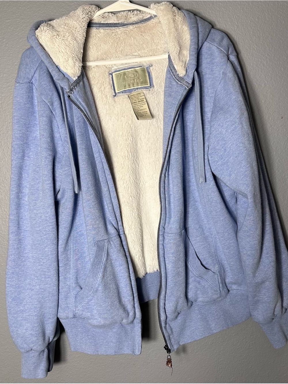 GreenTea Light Blue Sherpa-Lined Hooded Zip Jacket